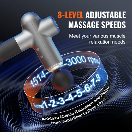 Massage Gun Deep Tissue, Percussion Muscle Massager for Athletes - with 8 Speed Levels & 6 Massage Heads, 24V 2500mAh Batteries, Handheld Electric Massage Gun for Pain Relief, Muscle Relaxation.