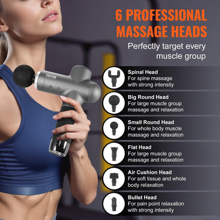 Massage Gun Deep Tissue, Percussion Muscle Massager for Athletes - with 8 Speed Levels & 6 Massage Heads, 24V 2500mAh Batteries, Handheld Electric Massage Gun for Pain Relief, Muscle Relaxation.