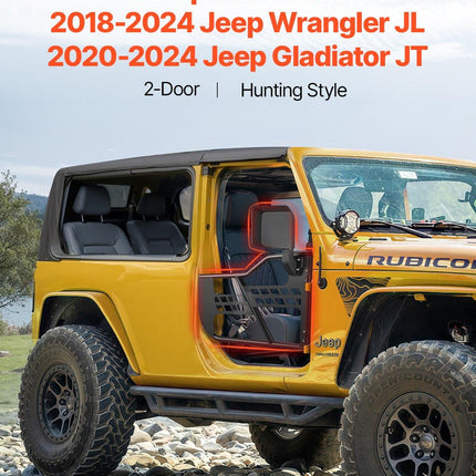 Jeep Tube Doors, 2-Door, Hunting Style Jeep Tubular Door with Heavy-Duty Hinges & OE Latch, Jeep Doors with Rear View Mirrors, Fit for 2018-2024 Jeep Wrangler JL & 2020-2024 Jeep Gladiator JT.