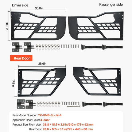 Jeep Tube Doors, 4-Door, Hunting Style Jeep Tubular Door with Heavy-Duty Hinges & OE Latch, Jeep Doors with Rubber Pads & Toughened Steel Tube, Fit for 2007-2018 Jeep Wrangler JK.