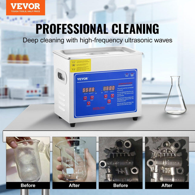 Ultrasonic Cleaner Machine 3L Stainless Steel Ultrasonic Cleaning Machine Digital Heater Timer Jewelry Cleaning for Commercial Personal Home Use (3L).
