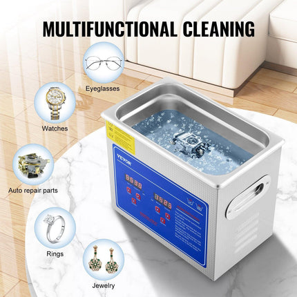Ultrasonic Cleaner Machine 3L Stainless Steel Ultrasonic Cleaning Machine Digital Heater Timer Jewelry Cleaning for Commercial Personal Home Use (3L).