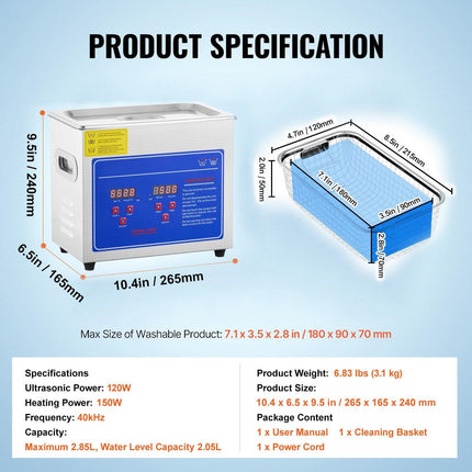 Ultrasonic Cleaner Machine 3L Stainless Steel Ultrasonic Cleaning Machine Digital Heater Timer Jewelry Cleaning for Commercial Personal Home Use (3L).