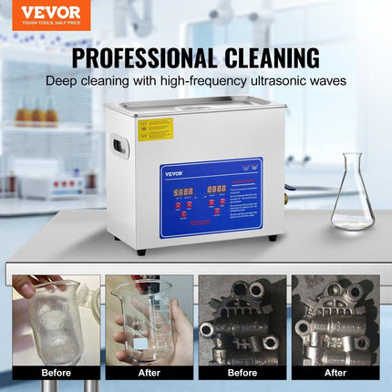 Brand New 6 Liter Stainless Steel Digital Ultrasonic Cleaner w/ Bracket & Drainage System.