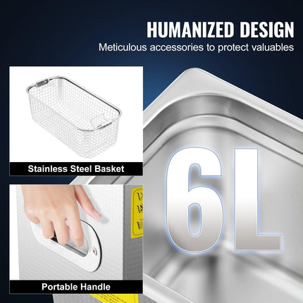 Brand New 6 Liter Stainless Steel Digital Ultrasonic Cleaner w/ Bracket & Drainage System.