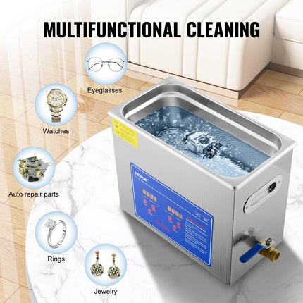 Brand New 6 Liter Stainless Steel Digital Ultrasonic Cleaner w/ Bracket & Drainage System.