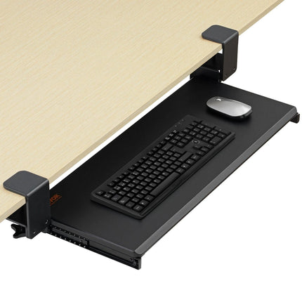 Clamp on Keyboard Tray Under Desk, Desk Keyboard Tray Slide out with Sturdy No-drill C Clamp Mount, Large 26.8 x 11 inch Slide-out Computer Drawer for Typing in Home, Office Work.