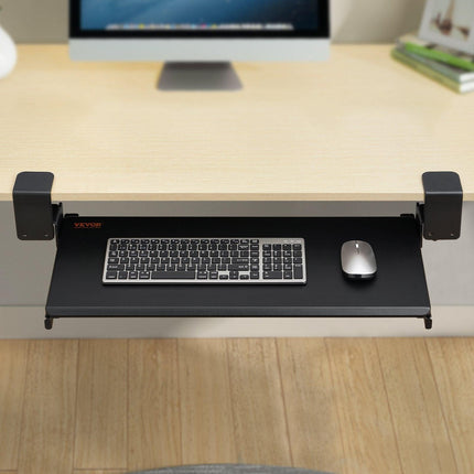 Clamp on Keyboard Tray Under Desk, Desk Keyboard Tray Slide out with Sturdy No-drill C Clamp Mount, Large 26.8 x 11 inch Slide-out Computer Drawer for Typing in Home, Office Work.