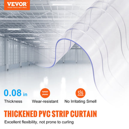 Strip Curtain, 164' Length x 8" Width x 0.08" Thickness, Clear Ribbed PVC Curtain Strip Door Bulk Roll, Plastic Door Strips for Doorways of Supermarket, Garage, Warehouse, Barn, Pet Animal House.