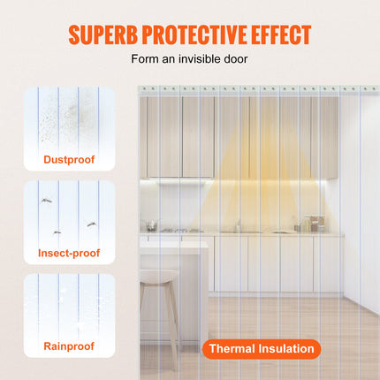 Strip Curtain, 164' Length x 8" Width x 0.08" Thickness, Clear Ribbed PVC Curtain Strip Door Bulk Roll, Plastic Door Strips for Doorways of Supermarket, Garage, Warehouse, Barn, Pet Animal House.