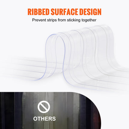 Strip Curtain, 164' Length x 8" Width x 0.08" Thickness, Clear Ribbed PVC Curtain Strip Door Bulk Roll, Plastic Door Strips for Doorways of Supermarket, Garage, Warehouse, Barn, Pet Animal House.