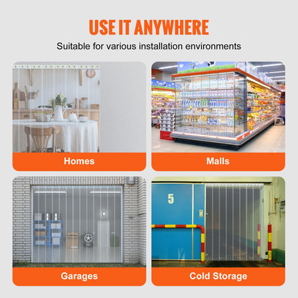 Strip Curtain, 164' Length x 8" Width x 0.08" Thickness, Clear Ribbed PVC Curtain Strip Door Bulk Roll, Plastic Door Strips for Doorways of Supermarket, Garage, Warehouse, Barn, Pet Animal House.