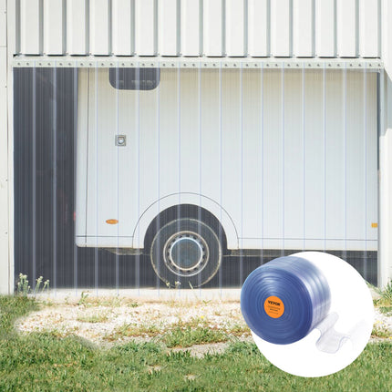 Strip Curtain, 164' Length x 8" Width x 0.08" Thickness, Clear Ribbed PVC Curtain Strip Door Bulk Roll, Plastic Door Strips for Doorways of Supermarket, Garage, Warehouse, Barn, Pet Animal House.