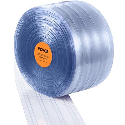 Strip Curtain, 164' Length x 8" Width x 0.08" Thickness, Clear Ribbed PVC Curtain Strip Door Bulk Roll, Plastic Door Strips for Doorways of Supermarket, Garage, Warehouse, Barn, Pet Animal House.