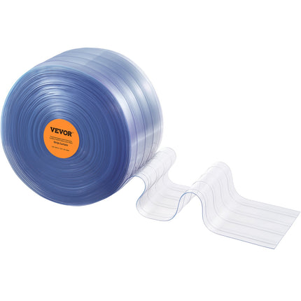 Strip Curtain, 164' Length x 8" Width x 0.08" Thickness, Clear Ribbed PVC Curtain Strip Door Bulk Roll, Plastic Door Strips for Doorways of Supermarket, Garage, Warehouse, Barn, Pet Animal House.