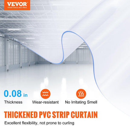 Strip Curtain, 5000 cm Length x 20 cm Width x 2 mm Thickness, Clear PVC Smooth Curtain Strip Door Bulk Roll, Plastic Door Strips for Doorways of Supermarket, Garage, Warehouse, Barn, Pet House.