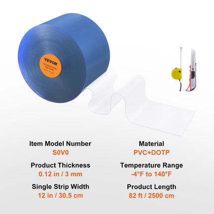 Strip Curtain, 2500 cm L x 30.5 cm W x 3 mm Thickness, Clear PVC Smooth Curtain Strip Door Bulk Roll, Plastic Door Strips for Doorways of Supermarket, Garage, Warehouse, Barn, Pet Animal House.