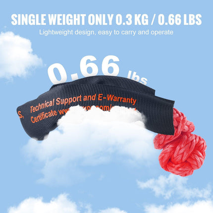 Synthetic Soft Shackle Rope, 2 Pack 12.7 x 558.8 mm 20 Ton Breaking Strength Recovery Tow Shackles with Extra 2 Sleeves and Storage Bag for UTV, ATV, Trucks, Jeep, Off-Road Vehicles Towing, Red.