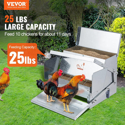 Automatic Chicken Feeder Galvanized Steel Poultry Feeder 25 lb 10 Chickens.