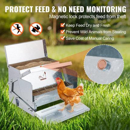 Automatic Chicken Feeder Galvanized Steel Poultry Feeder 25 lb 10 Chickens.