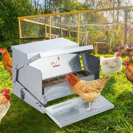Automatic Chicken Feeder Galvanized Steel Poultry Feeder 25 lb 10 Chickens.
