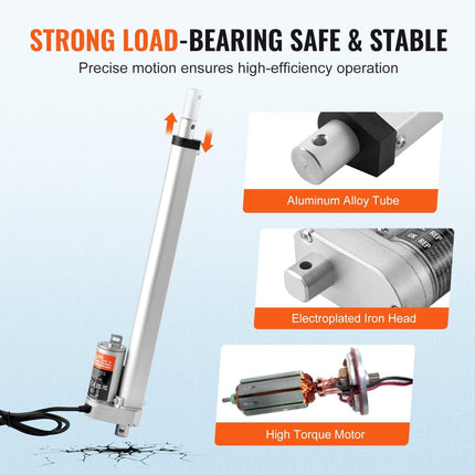 Linear Actuator 12V, 12 Inch High Load 330lbs/1500N Linear Actuator, 0.19"/s Linear Motion Actuator with Mounting Bracket and IP54 Protection.