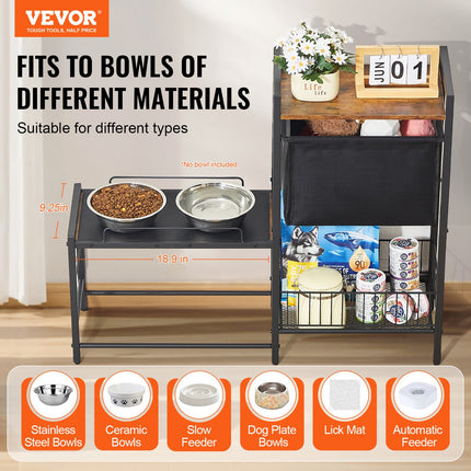 Pet Feeding Station with Storage Dog Food & Toy Organizer Raised Dog Bowls.
