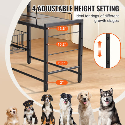 Pet Feeding Station with Storage Dog Food & Toy Organizer Raised Dog Bowls.