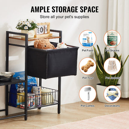Pet Feeding Station with Storage Dog Food & Toy Organizer Raised Dog Bowls.