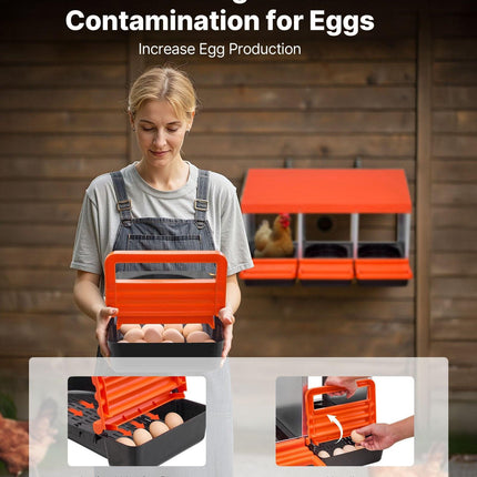 Chicken Nest Box, 3-Compartment, 15 to 30 in Stable & Corrosion-Resistant Metal Nesting Boxes with Inclined Nesting Boxes, Bottom Holes & Resting Platform, Fit for Different Chicken Breeds.