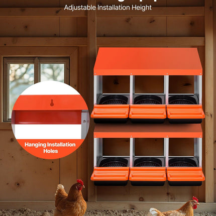 Chicken Nest Box, 3-Compartment, 15 to 30 in Stable & Corrosion-Resistant Metal Nesting Boxes with Inclined Nesting Boxes, Bottom Holes & Resting Platform, Fit for Different Chicken Breeds.