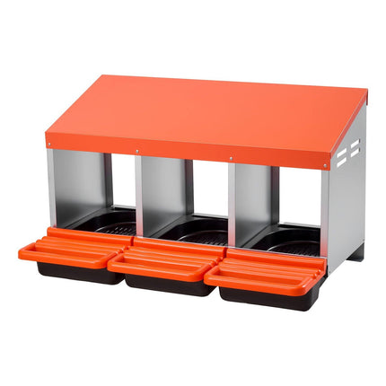 Chicken Nest Box, 3-Compartment, 15 to 30 in Stable & Corrosion-Resistant Metal Nesting Boxes with Inclined Nesting Boxes, Bottom Holes & Resting Platform, Fit for Different Chicken Breeds.