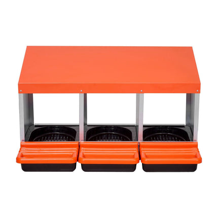 Chicken Nest Box, 3-Compartment, 15 to 30 in Stable & Corrosion-Resistant Metal Nesting Boxes with Inclined Nesting Boxes, Bottom Holes & Resting Platform, Fit for Different Chicken Breeds.