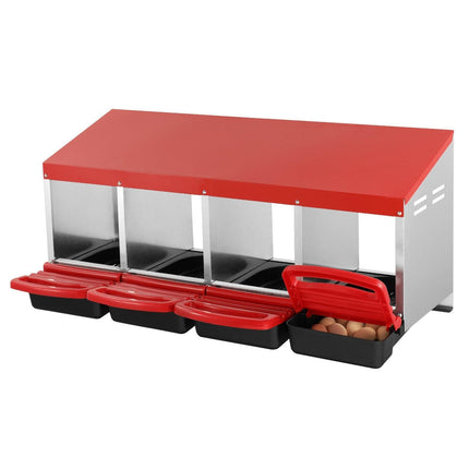 4-Compartment Chicken Nest Box Metal Box with Inclined Nesting Boxes.