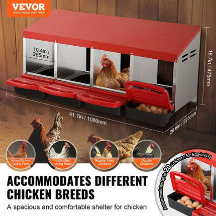 4-Compartment Chicken Nest Box Metal Box with Inclined Nesting Boxes.