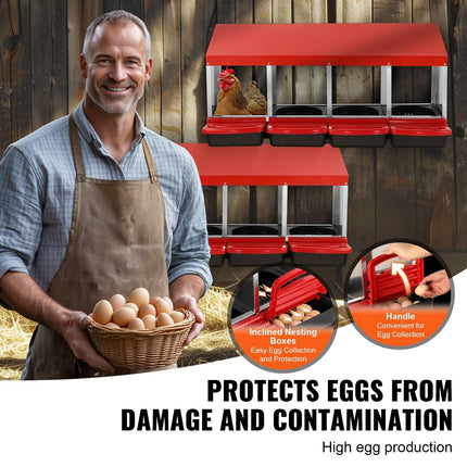 4-Compartment Chicken Nest Box Metal Box with Inclined Nesting Boxes.