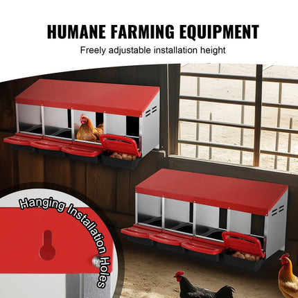 4-Compartment Chicken Nest Box Metal Box with Inclined Nesting Boxes.