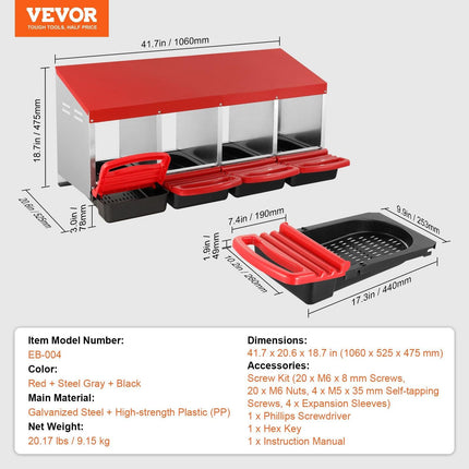 4-Compartment Chicken Nest Box Metal Box with Inclined Nesting Boxes.