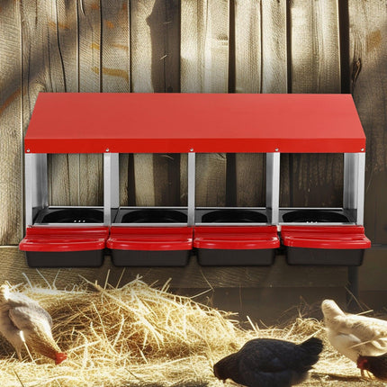 4-Compartment Chicken Nest Box Metal Box with Inclined Nesting Boxes.