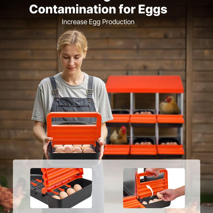 2 Tiers Chicken Nesting Boxes, 6 Compartments, Metal Egg Laying Boxes with Protective Collection Lids, Roll Out Nesting Box, Easy to Assemble, Ideal for Hens, Ducks, Chickens, and Other Poultry.