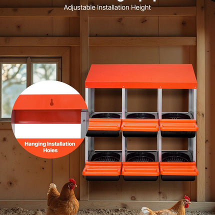 2 Tiers Chicken Nesting Boxes, 6 Compartments, Metal Egg Laying Boxes with Protective Collection Lids, Roll Out Nesting Box, Easy to Assemble, Ideal for Hens, Ducks, Chickens, and Other Poultry.