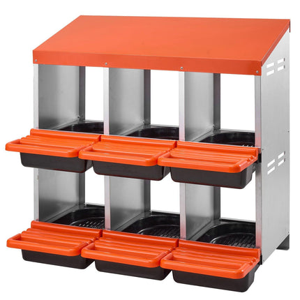 2 Tiers Chicken Nesting Boxes, 6 Compartments, Metal Egg Laying Boxes with Protective Collection Lids, Roll Out Nesting Box, Easy to Assemble, Ideal for Hens, Ducks, Chickens, and Other Poultry.