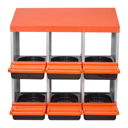 2 Tiers Chicken Nesting Boxes, 6 Compartments, Metal Egg Laying Boxes with Protective Collection Lids, Roll Out Nesting Box, Easy to Assemble, Ideal for Hens, Ducks, Chickens, and Other Poultry.