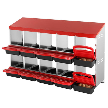 10-Compartment Chicken Nest Box Mental Box with Inclined Nesting Boxes.