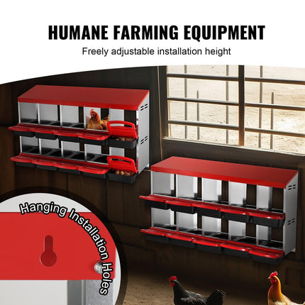 10-Compartment Chicken Nest Box Mental Box with Inclined Nesting Boxes.