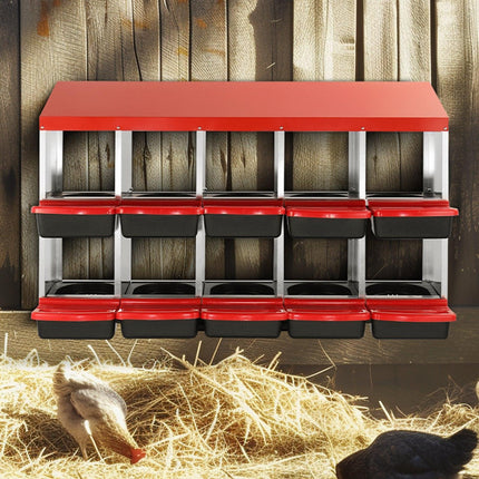10-Compartment Chicken Nest Box Mental Box with Inclined Nesting Boxes.