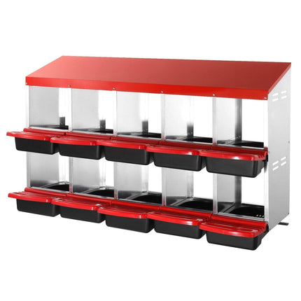 10-Compartment Chicken Nest Box Mental Box with Inclined Nesting Boxes.