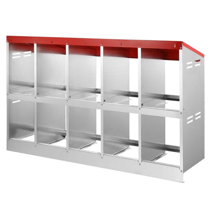 10-Compartment Chicken Nest Box Mental Box with Inclined Nesting Boxes.