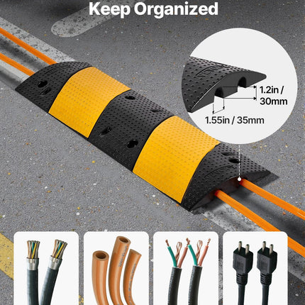 1000MM Rubber Speed Bump, 2 Pack, 2 Channel Heavy Duty Traffic Speed Hump, 9,979 kg/Axle Load Capacity, Cable Protector Ramp with Expansion Screws, for Asphalt Concrete Gravel Driveway and Road.