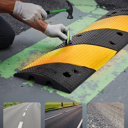 1000MM Rubber Speed Bump, 2 Pack, 2 Channel Heavy Duty Traffic Speed Hump, 9,979 kg/Axle Load Capacity, Cable Protector Ramp with Expansion Screws, for Asphalt Concrete Gravel Driveway and Road.